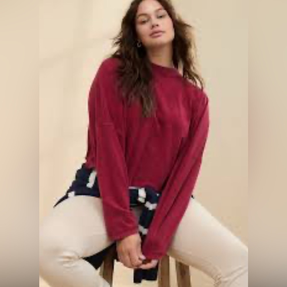 Aerie | Cozy | Long Sleeve | Mockneck | T-Shirt | Red| Crop | High/Low | Size L